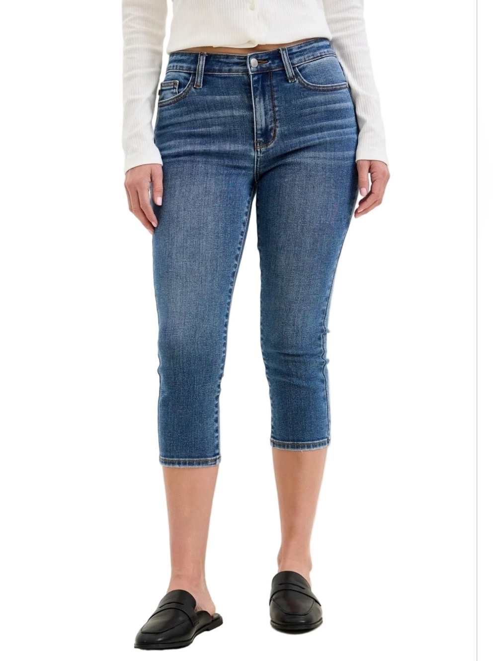 Judy Blue Mid-Rise Stretchy Slim Capri Length Pants Skinny Fit Blue Denim Jeans - Picture 11 of 11